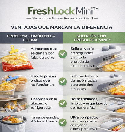 FreshLock Mini™ - Sellador de Bolsas Recargable 2 en 1